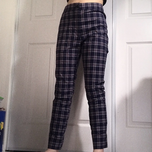 plaid navy red maroon burgundy white pants - Picture 2 of 3